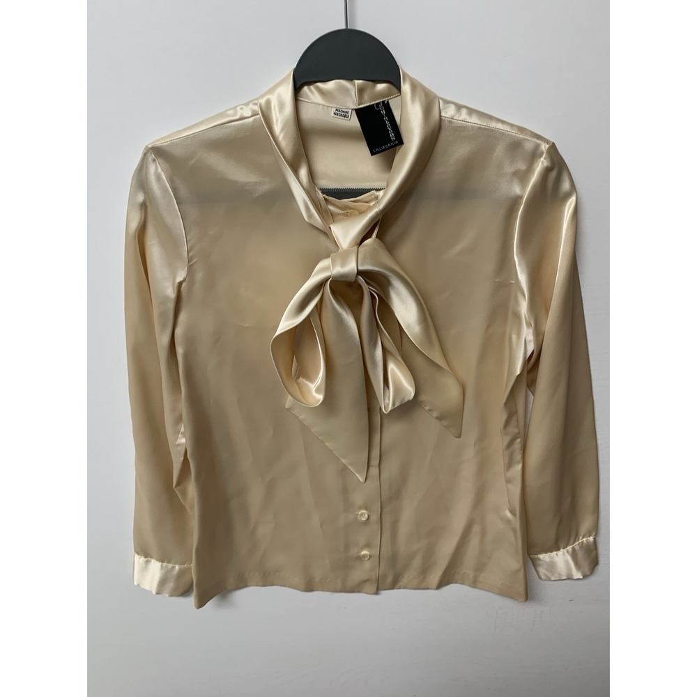 Vintage Joy Steven's Satin Polyester Tie/Bow Blouse Medium Old Money Designer
